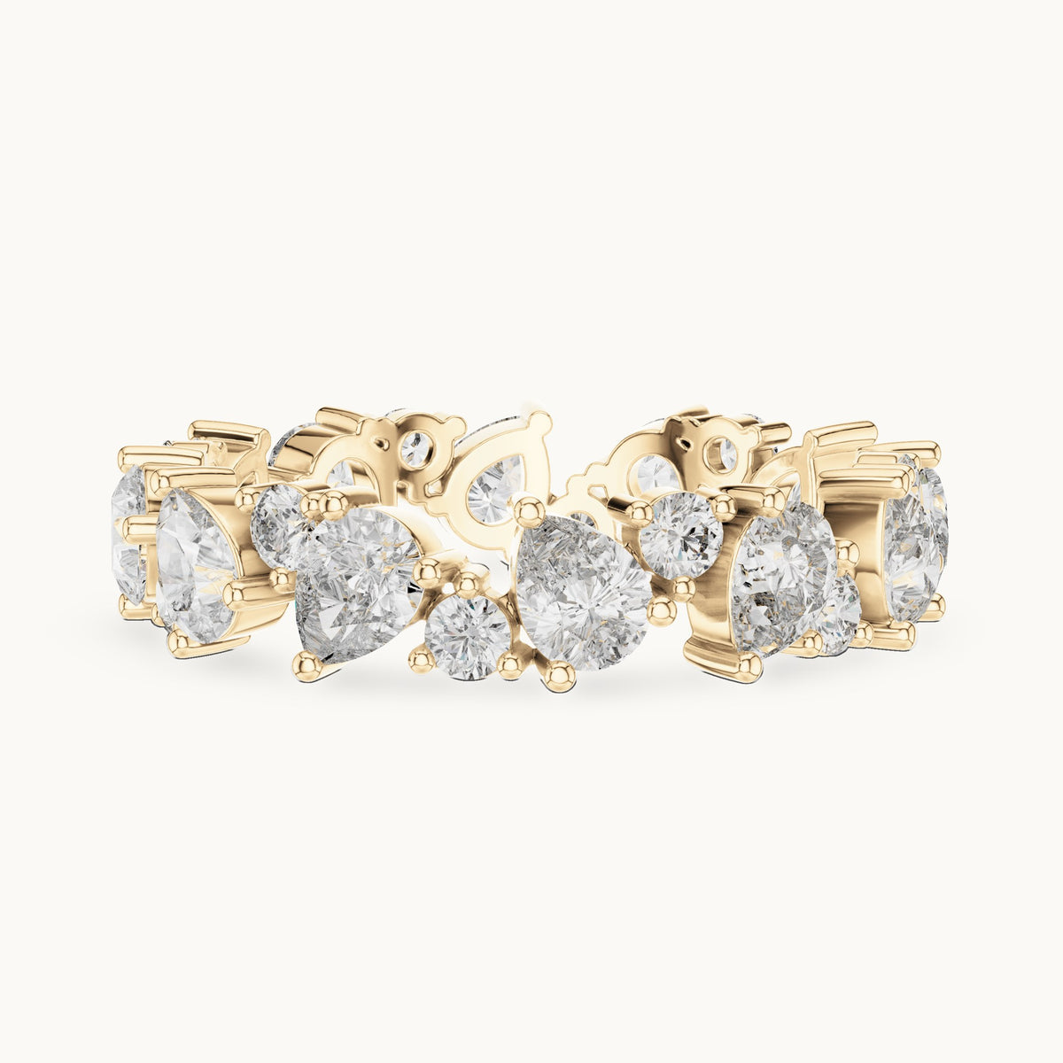 Pear and round lab-grown diamond cluster full eternity band in yellow gold, 2.22 CT TW, view 3