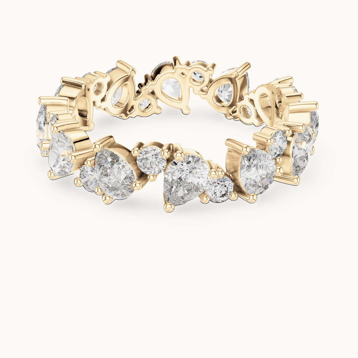 Pear and round lab-grown diamond cluster full eternity band in yellow gold, 2.22 CT TW, view 4