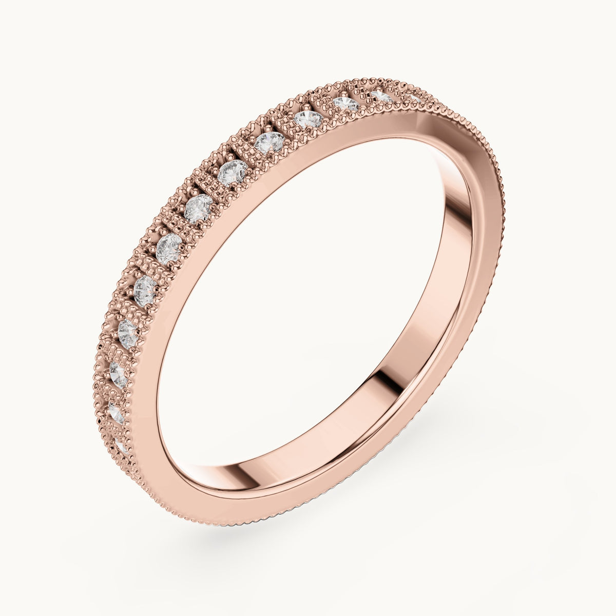 Round lab-grown diamond pave half eternity band in rose gold, 0.32 CT TW, view 2