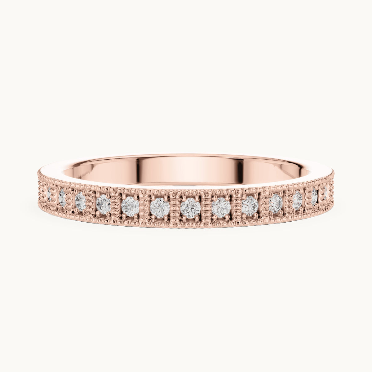 Round lab-grown diamond pave half eternity band in rose gold, 0.32 CT TW, view 3
