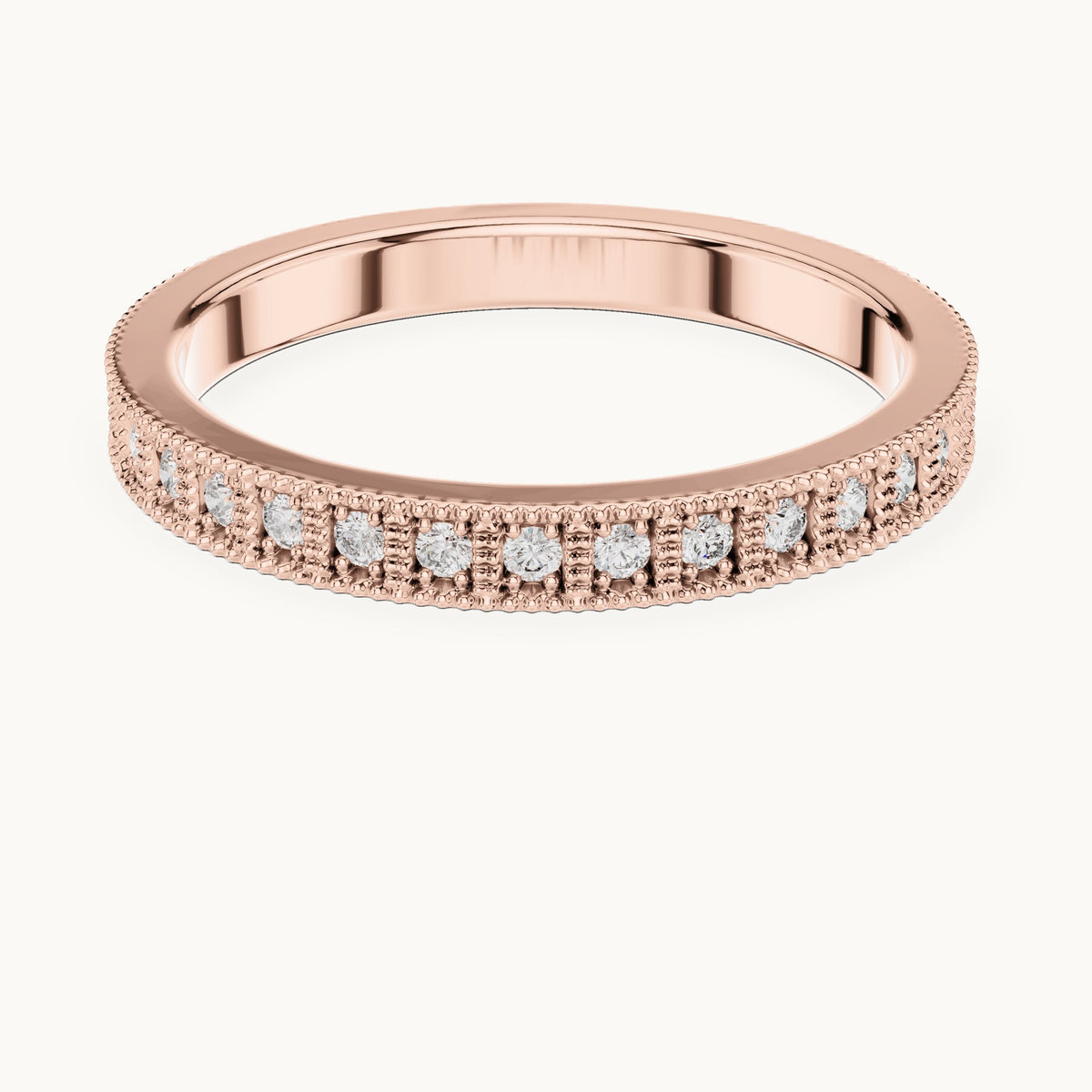 Round lab-grown diamond pave half eternity band in rose gold, 0.32 CT TW, view 4