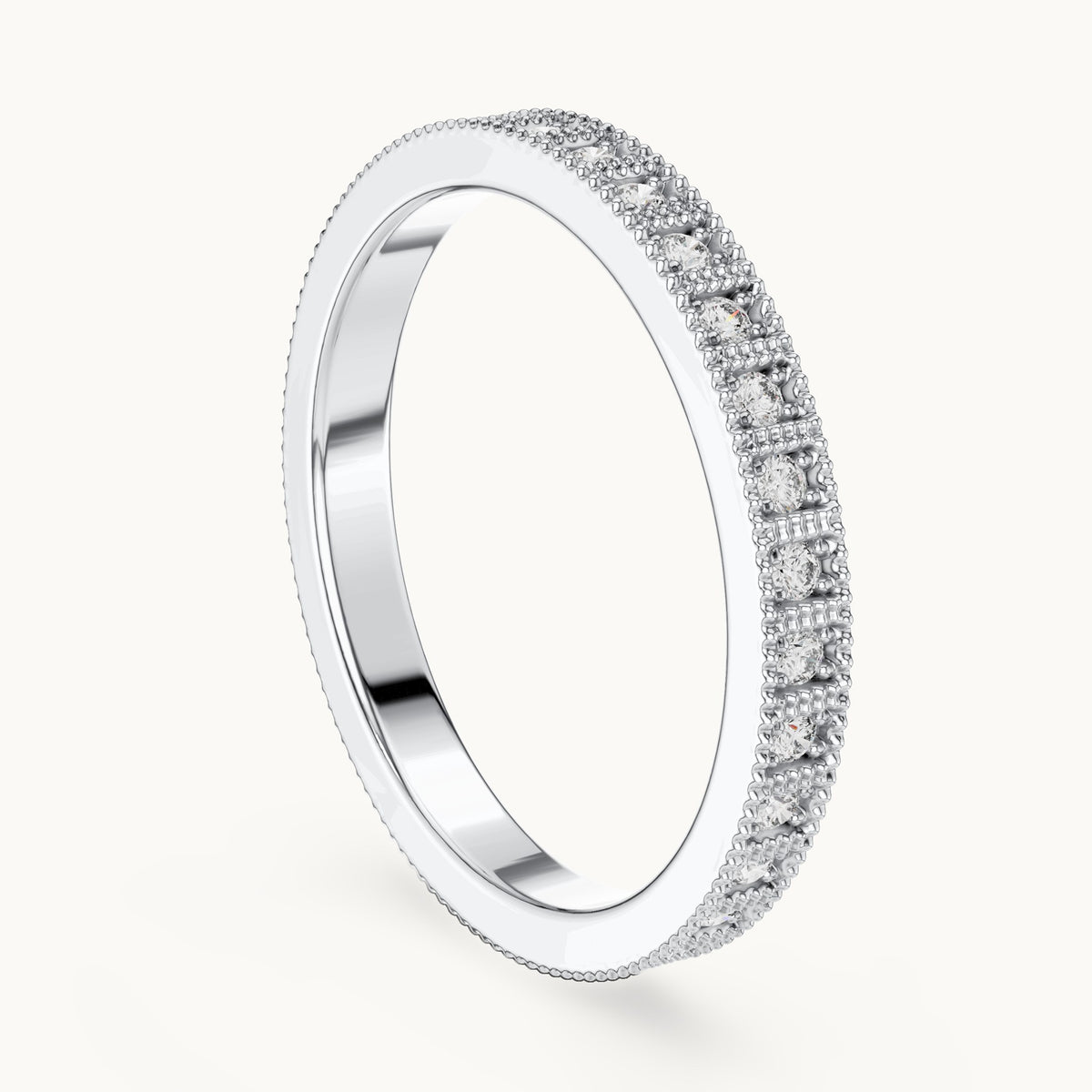 Round lab-grown diamond pave half eternity band in white gold, 0.32 CT TW, view 1
