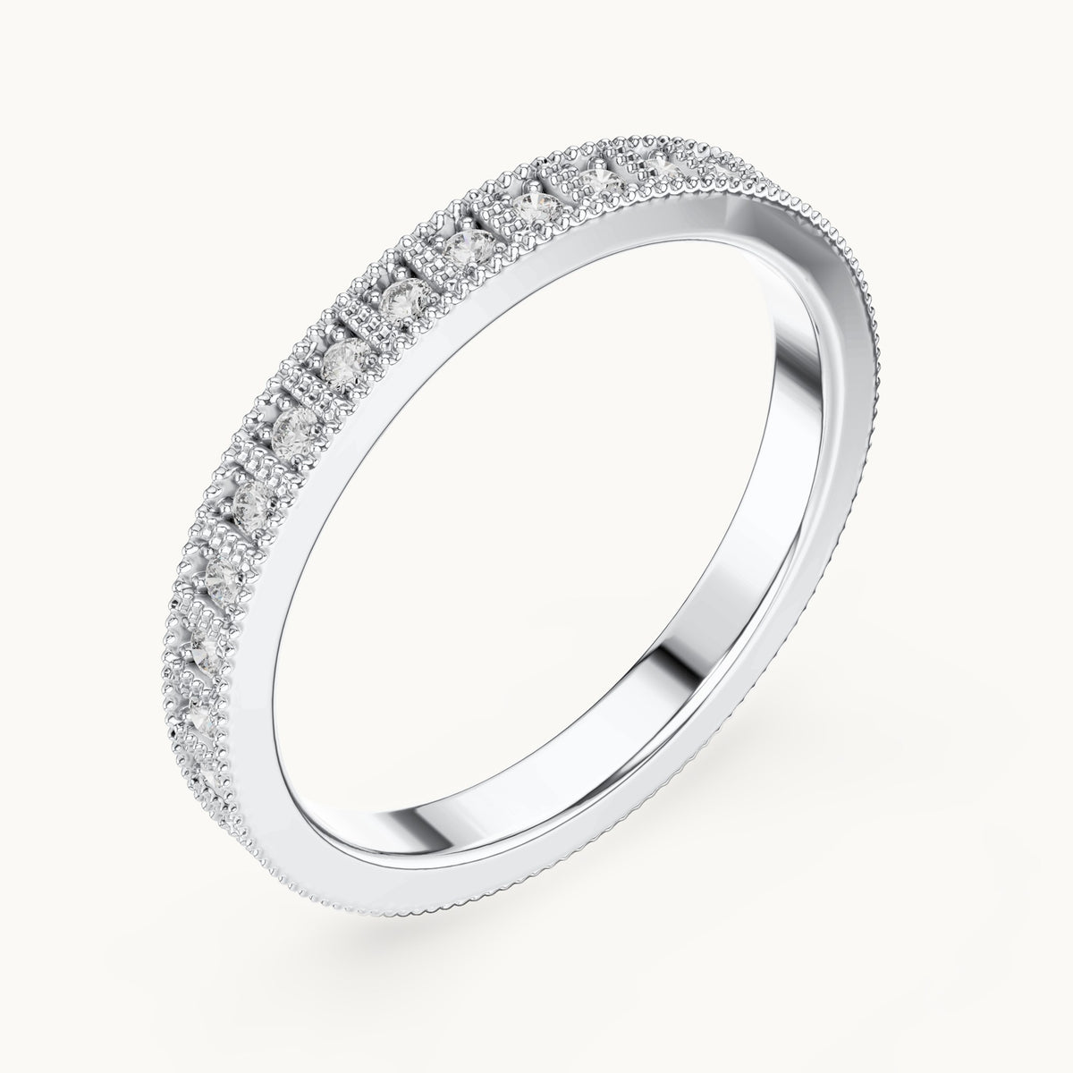 Round lab-grown diamond pave half eternity band in white gold, 0.32 CT TW, view 2