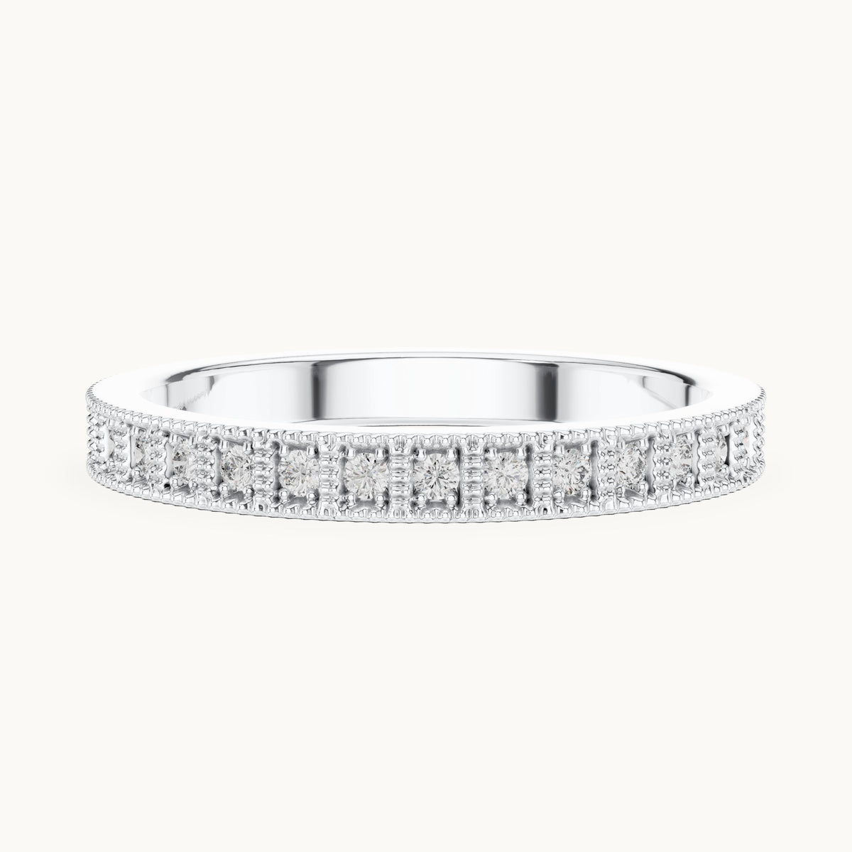 Round lab-grown diamond pave half eternity band in white gold, 0.32 CT TW, view 3