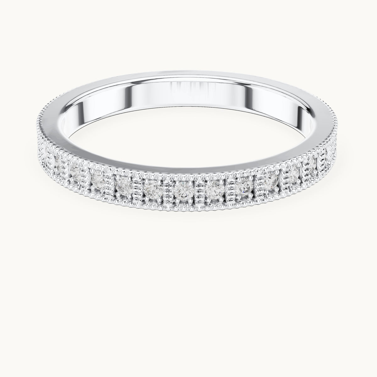 Round lab-grown diamond pave half eternity band in white gold, 0.32 CT TW, view 4