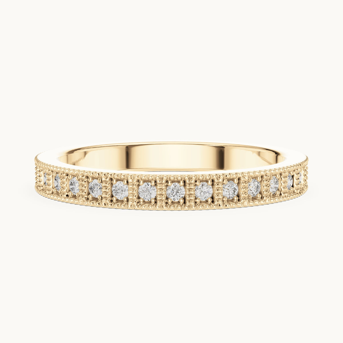 Round lab-grown diamond pave half eternity band in yellow gold, 0.32 CT TW, view 3
