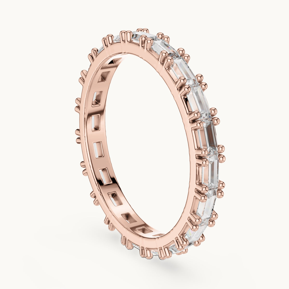 Baguette lab-grown diamond east-west full eternity band in rose gold, 1.25 CT TW, view 1