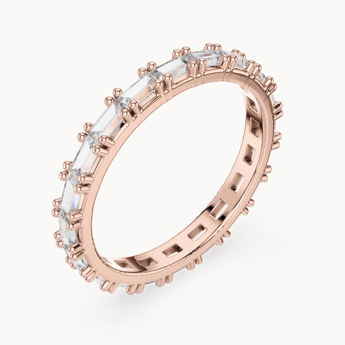 Baguette lab-grown diamond east-west full eternity band in rose gold, 1.25 CT TW, view 2