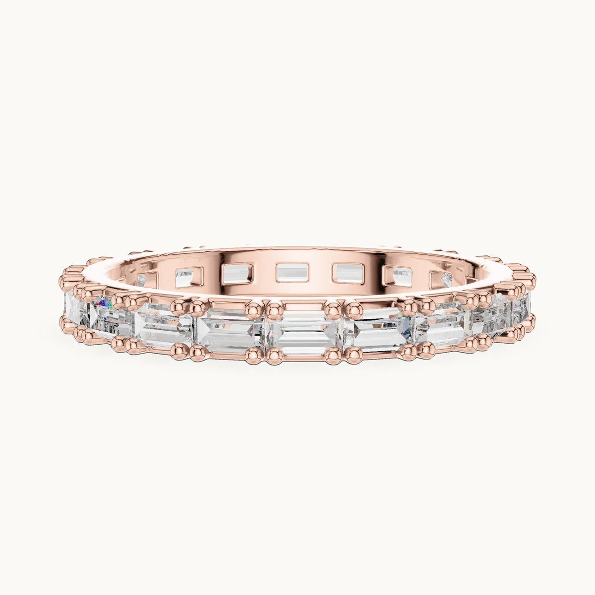 Baguette lab-grown diamond east-west full eternity band in rose gold, 1.25 CT TW, view 3