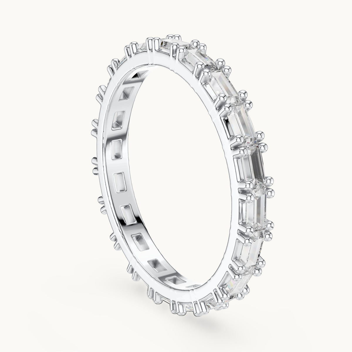 Baguette lab-grown diamond east-west full eternity band in white gold, 1.25 CT TW, view 1