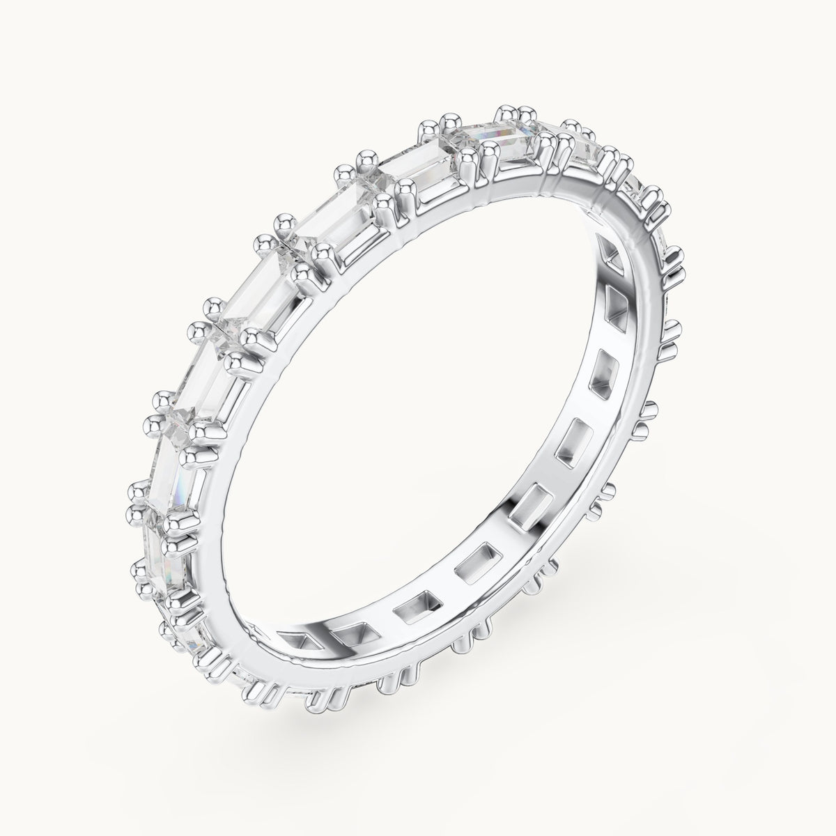 Baguette lab-grown diamond east-west full eternity band in white gold, 1.25 CT TW, view 2