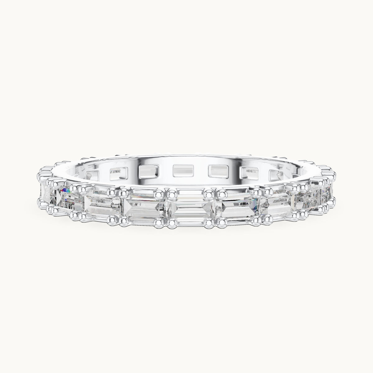 Baguette lab-grown diamond east-west full eternity band in white gold, 1.25 CT TW, view 3