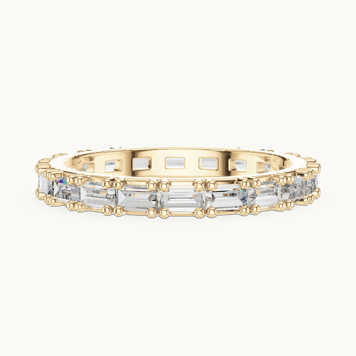 Baguette lab-grown diamond east-west full eternity band in yellow gold, 1.25 CT TW, view 3