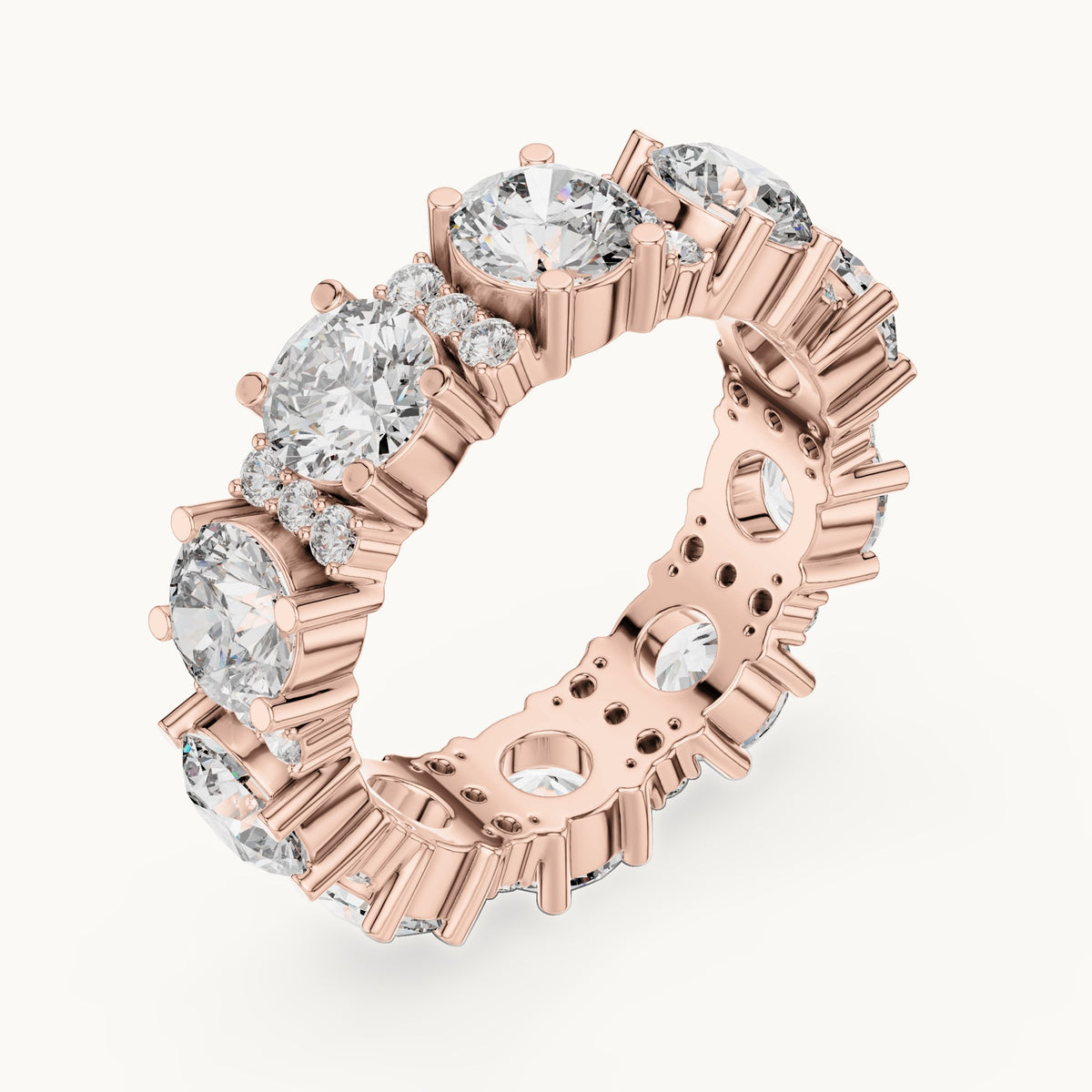 Round lab-grown diamond pavé bar station full eternity band in rose gold, 5.40 CT TW, view 2