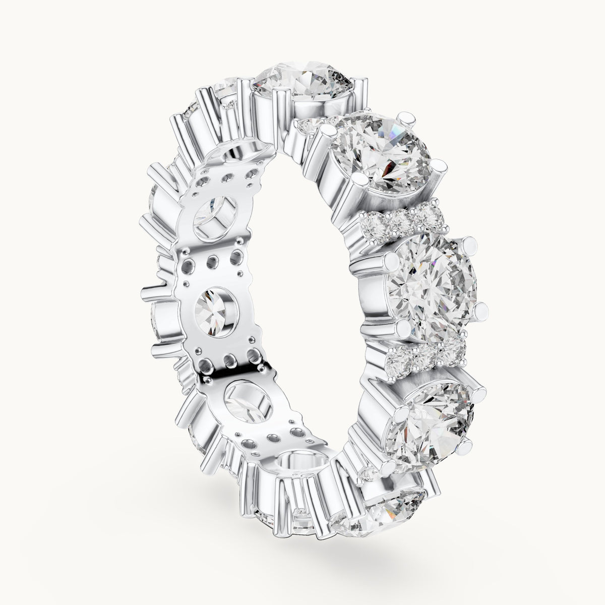 Round lab-grown diamond pavé bar station full eternity band in white gold, 5.40 CT TW, view 1