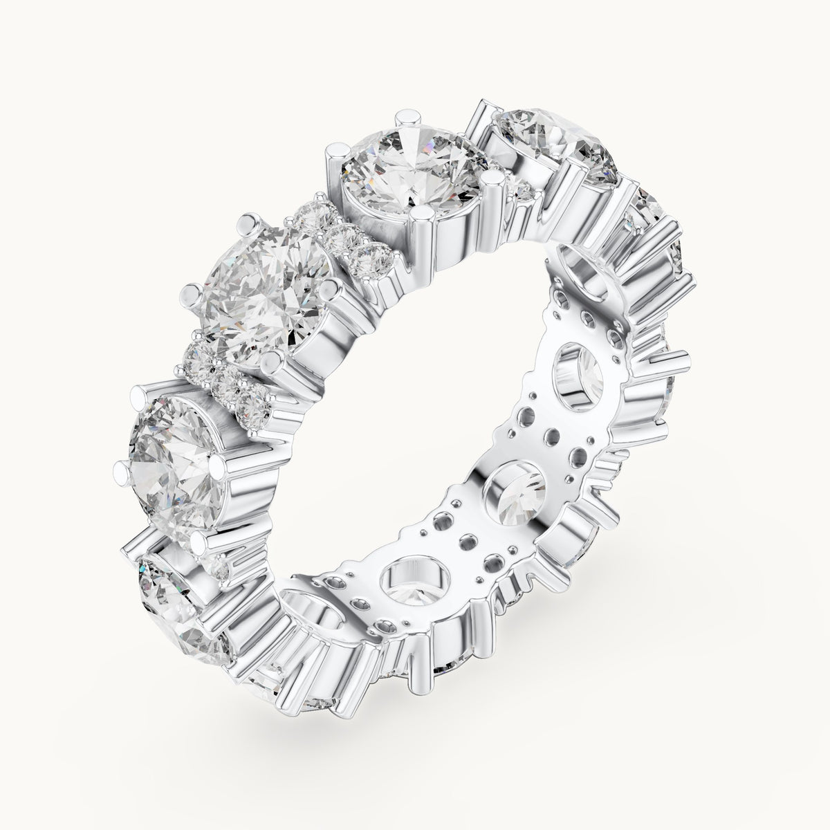 Round lab-grown diamond pavé bar station full eternity band in white gold, 5.40 CT TW, view 2
