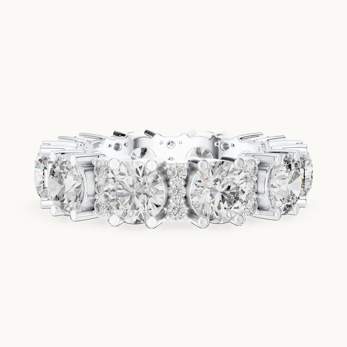Round lab-grown diamond pavé bar station full eternity band in white gold, 5.40 CT TW, view 3