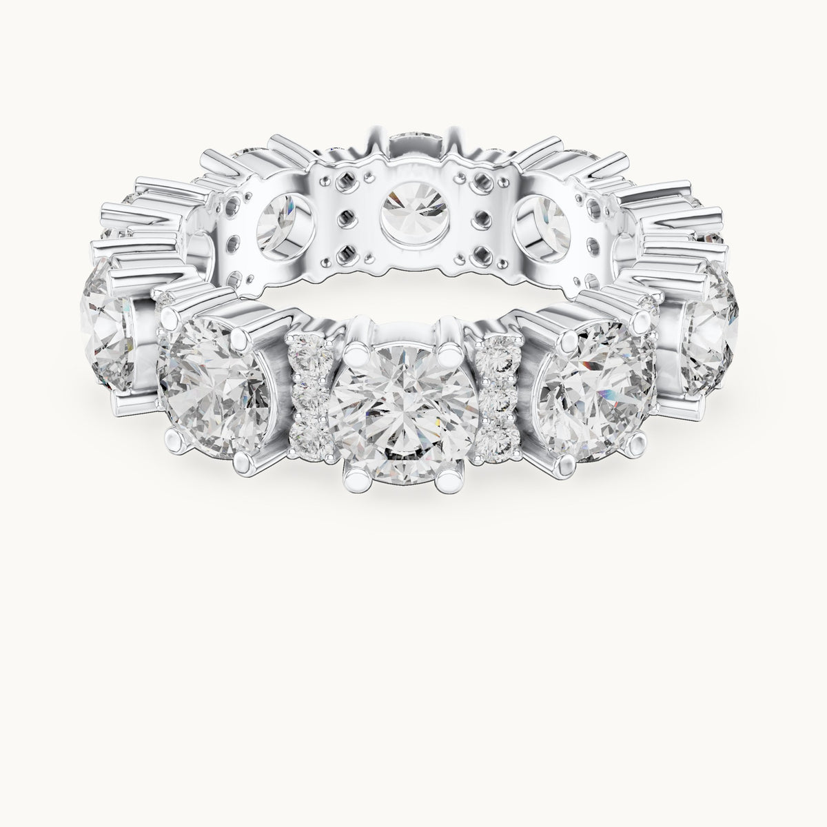 Round lab-grown diamond pavé bar station full eternity band in white gold, 5.40 CT TW, view 4