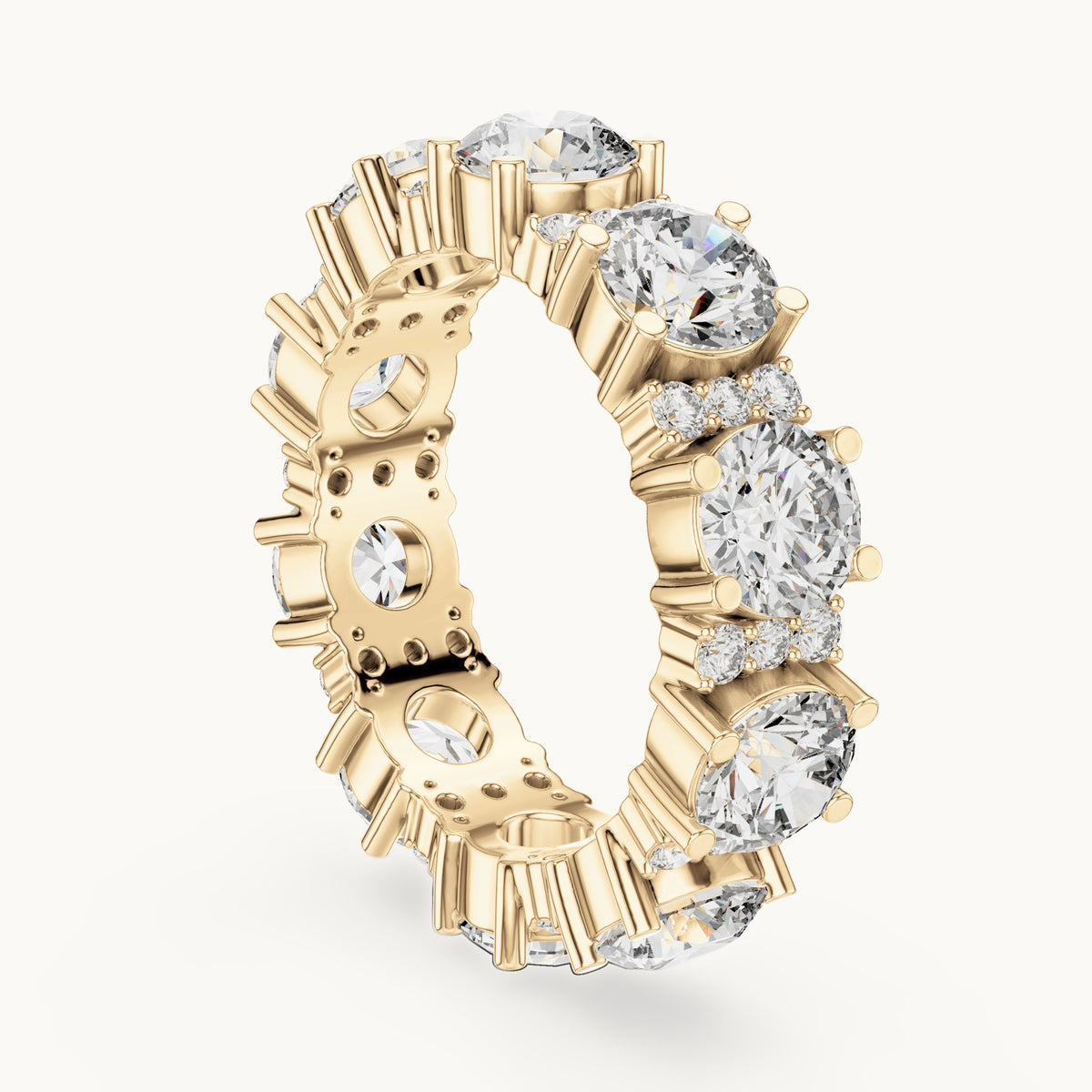 Round lab-grown diamond pavé bar station full eternity band in yellow gold, 5.40 CT TW, view 1