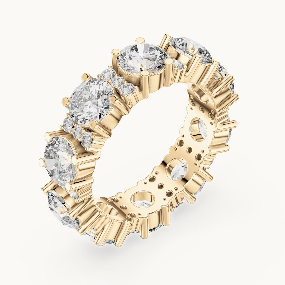 Round lab-grown diamond pavé bar station full eternity band in yellow gold, 5.40 CT TW, view 2