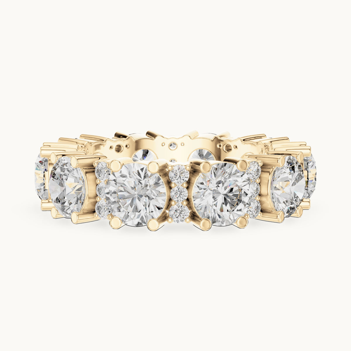 Round lab-grown diamond pavé bar station full eternity band in yellow gold, 5.40 CT TW, view 3