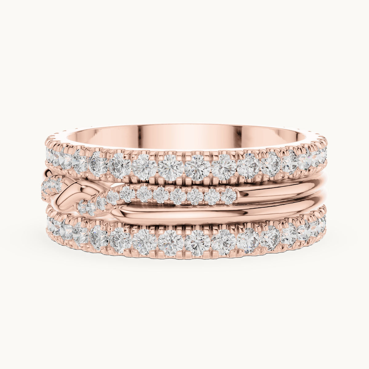Round lab-grown diamond triple-row twist full eternity band in rose gold, 1.411 CT TW, view 3