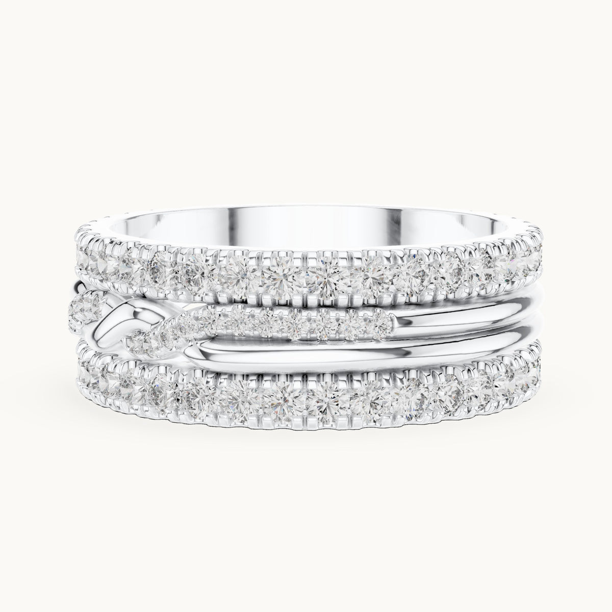 Round lab-grown diamond triple-row twist full eternity band in white gold, 1.411 CT TW, view 3