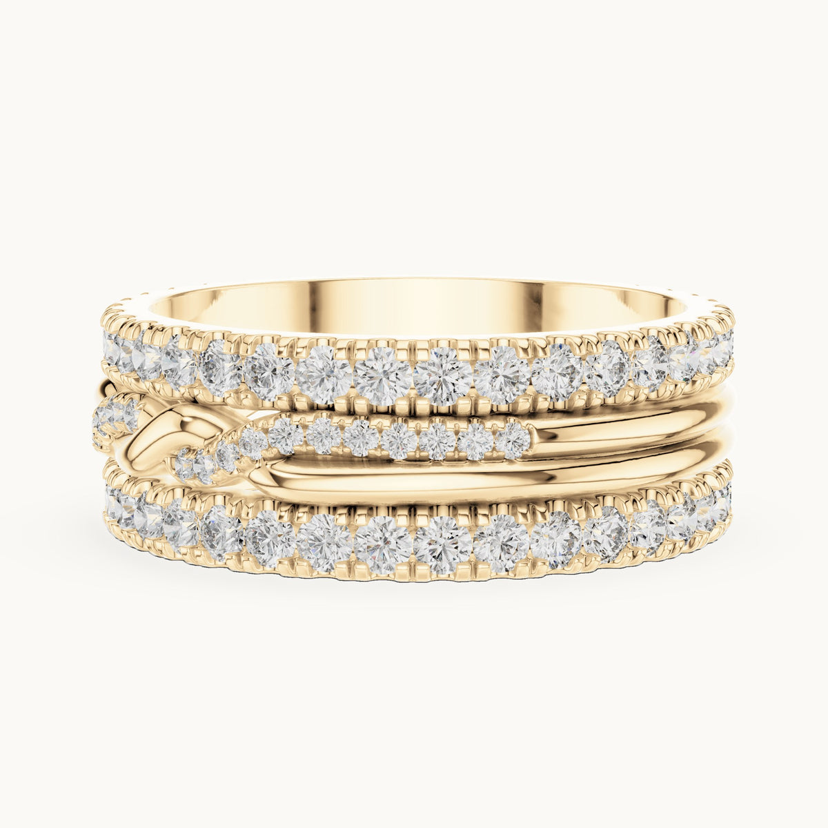Round lab-grown diamond triple-row twist full eternity band in yellow gold, 1.411 CT TW, view 3