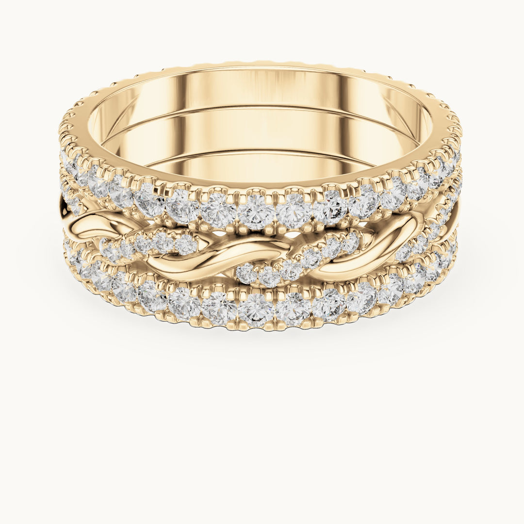 Round lab-grown diamond triple-row twist full eternity band in yellow gold, 1.411 CT TW, view 4