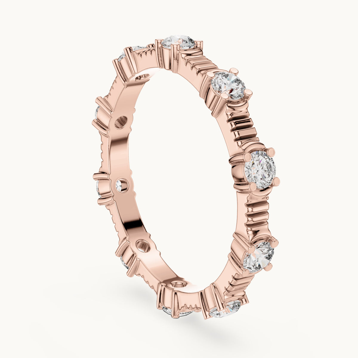 Round lab-grown diamond station full eternity band in rose gold, 0.65 CT TW, view 1