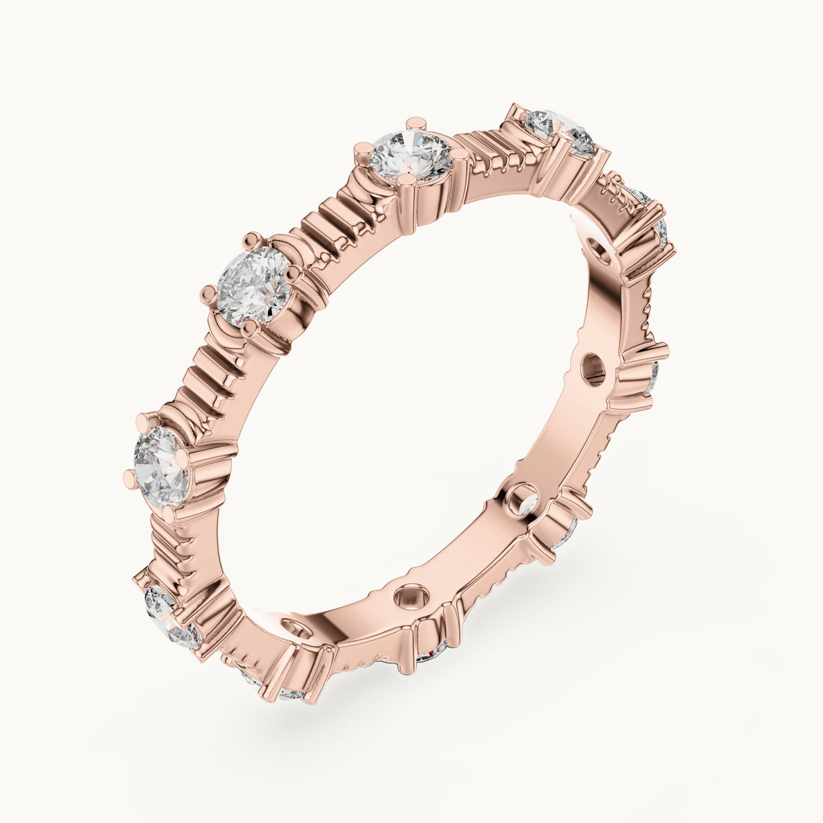Round lab-grown diamond station full eternity band in rose gold, 0.65 CT TW, view 2
