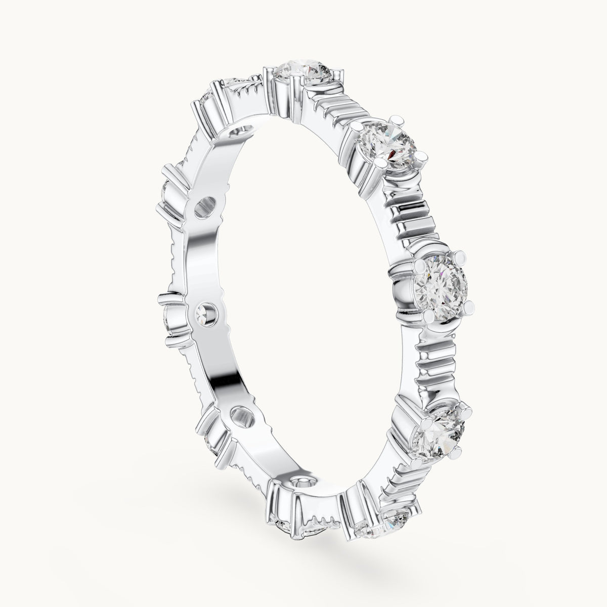 Round lab-grown diamond station full eternity band in white gold, 0.65 CT TW, view 1