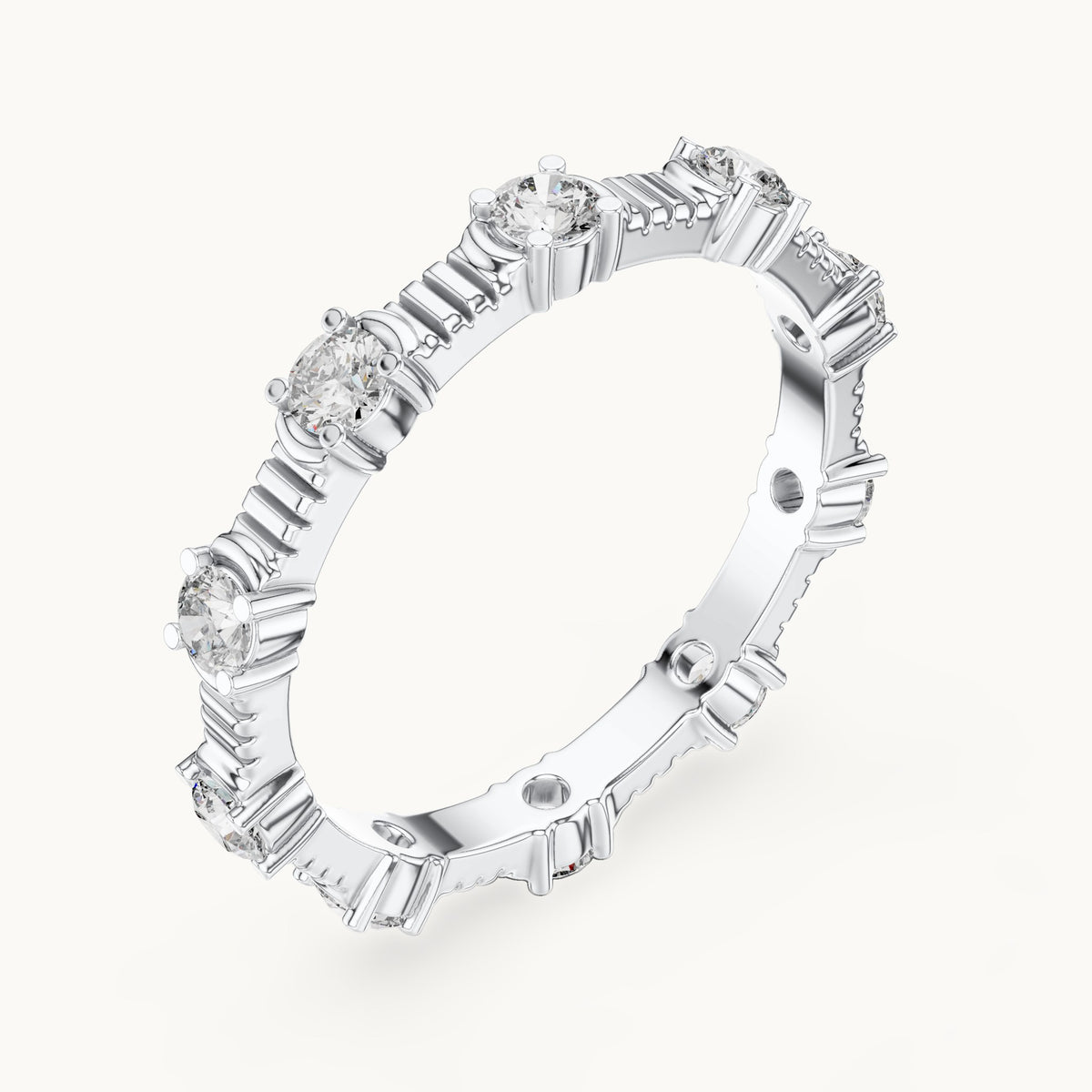 Round lab-grown diamond station full eternity band in white gold, 0.65 CT TW, view 2
