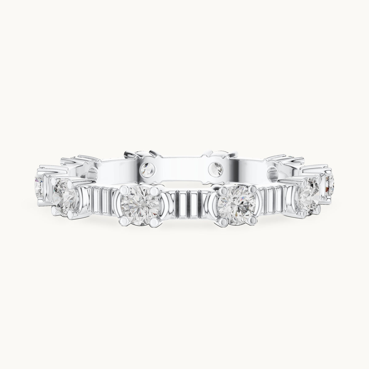 Round lab-grown diamond station full eternity band in white gold, 0.65 CT TW, view 3