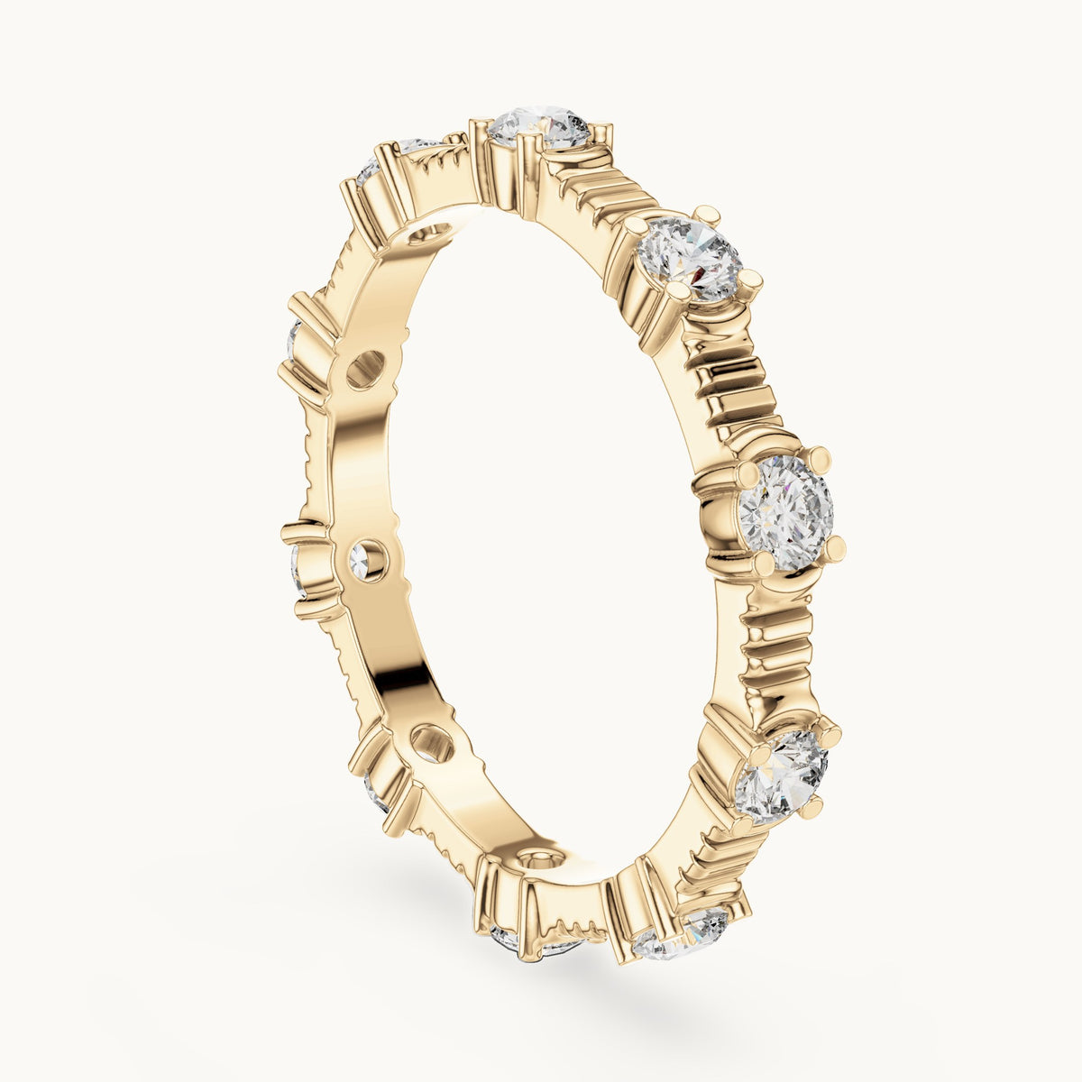 Round lab-grown diamond station full eternity band in yellow gold, 0.65 CT TW, view 1