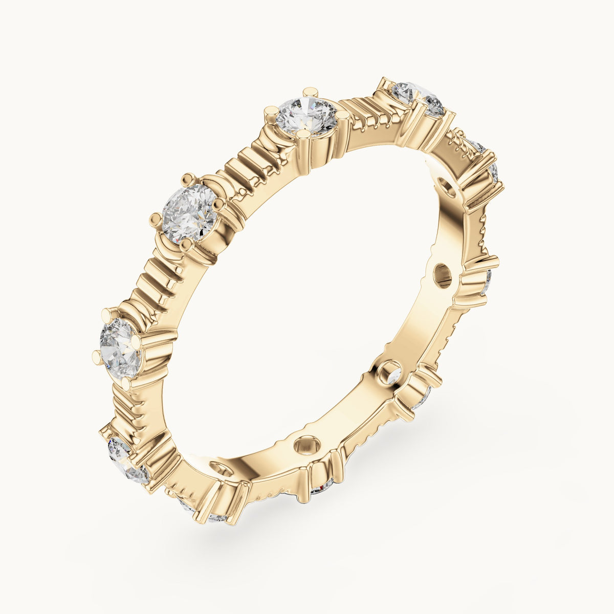 Round lab-grown diamond station full eternity band in yellow gold, 0.65 CT TW, view 2