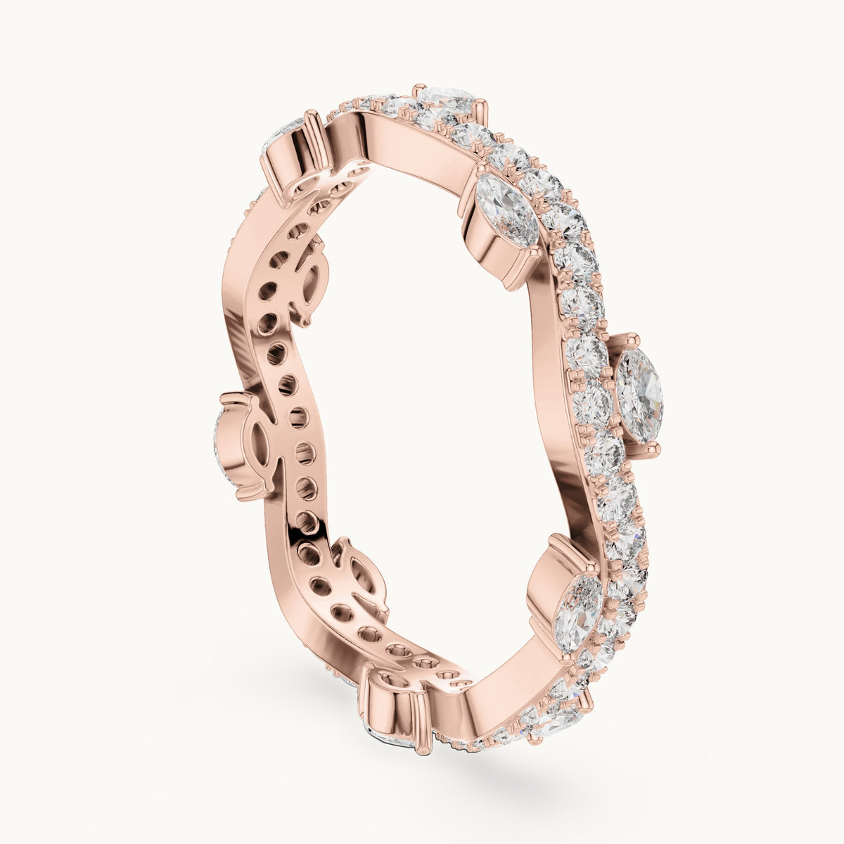Round and marquise lab-grown diamond vine full eternity band in rose gold, 0.67 CT TW, view 1