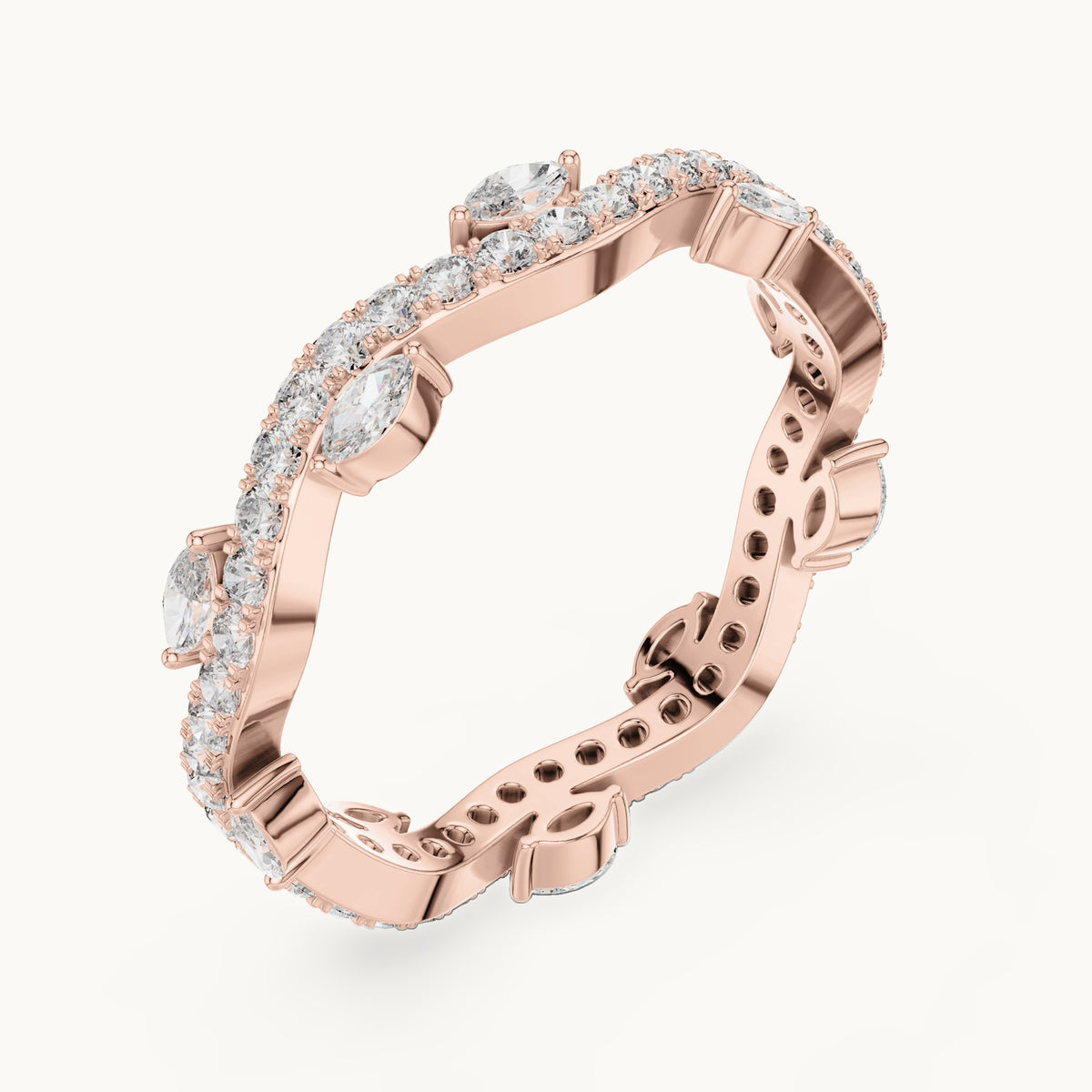Round and marquise lab-grown diamond vine full eternity band in rose gold, 0.67 CT TW, view 2