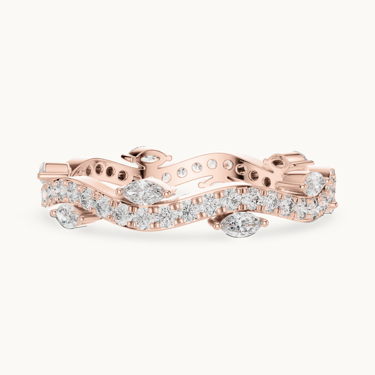 Round and marquise lab-grown diamond vine full eternity band in rose gold, 0.67 CT TW, view 3