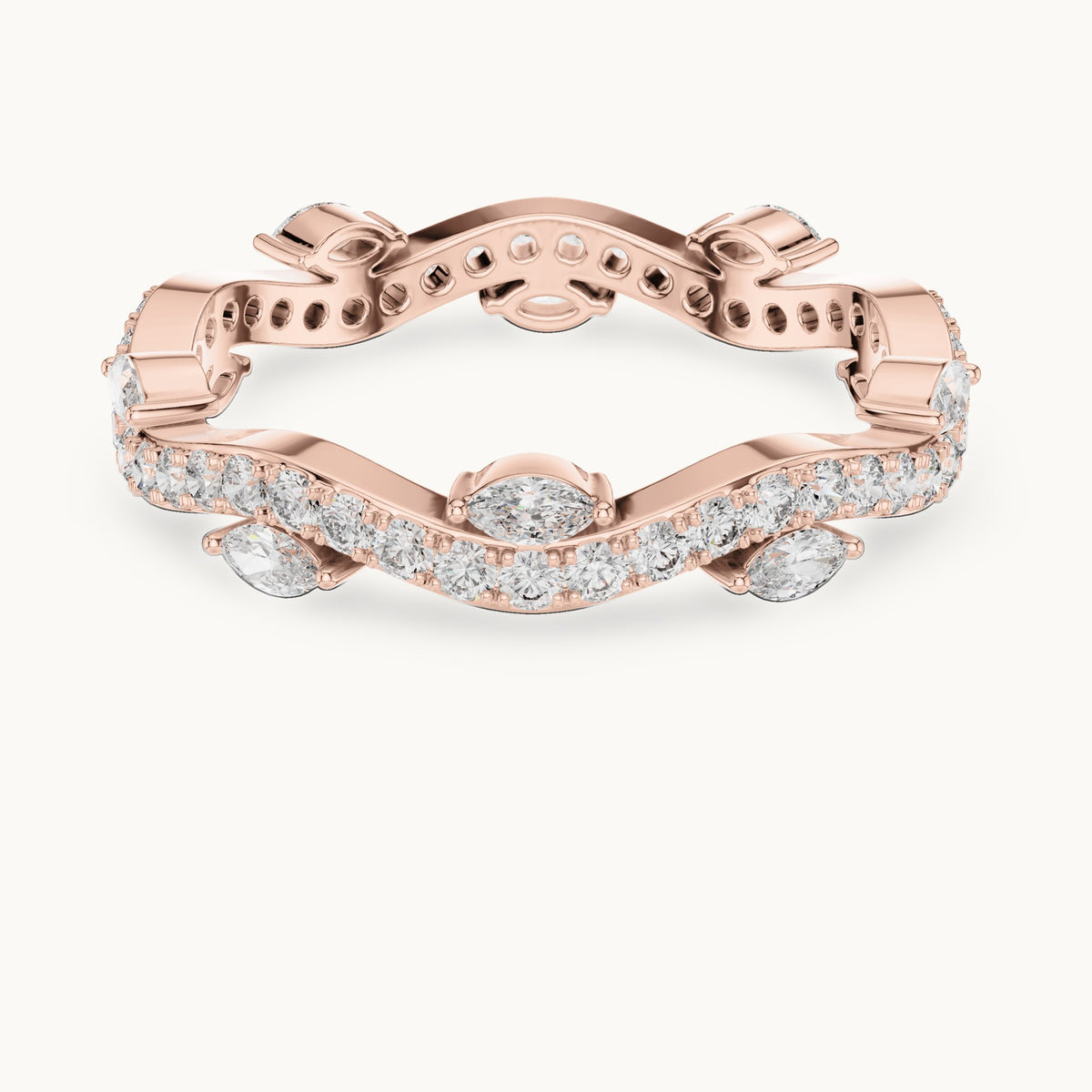 Round and marquise lab-grown diamond vine full eternity band in rose gold, 0.67 CT TW, view 4