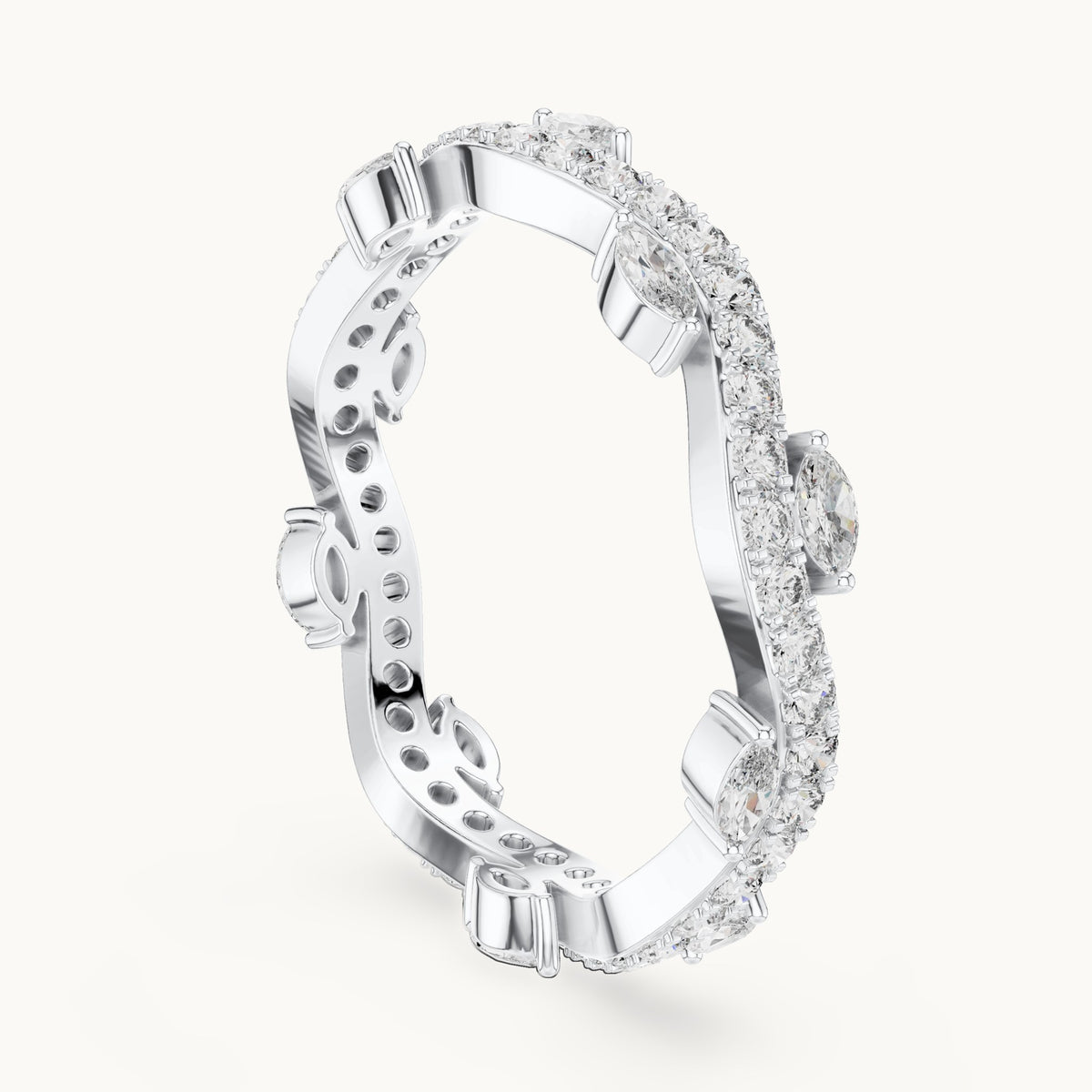 Round and marquise lab-grown diamond vine full eternity band in white gold, 0.67 CT TW, view 1