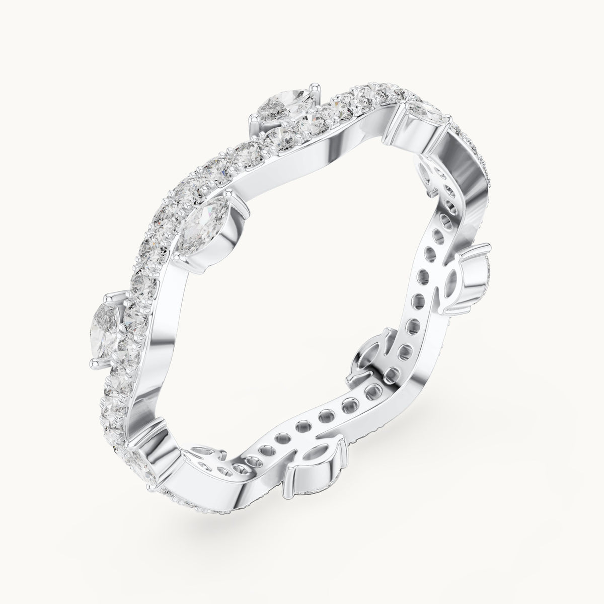 Round and marquise lab-grown diamond vine full eternity band in white gold, 0.67 CT TW, view 2