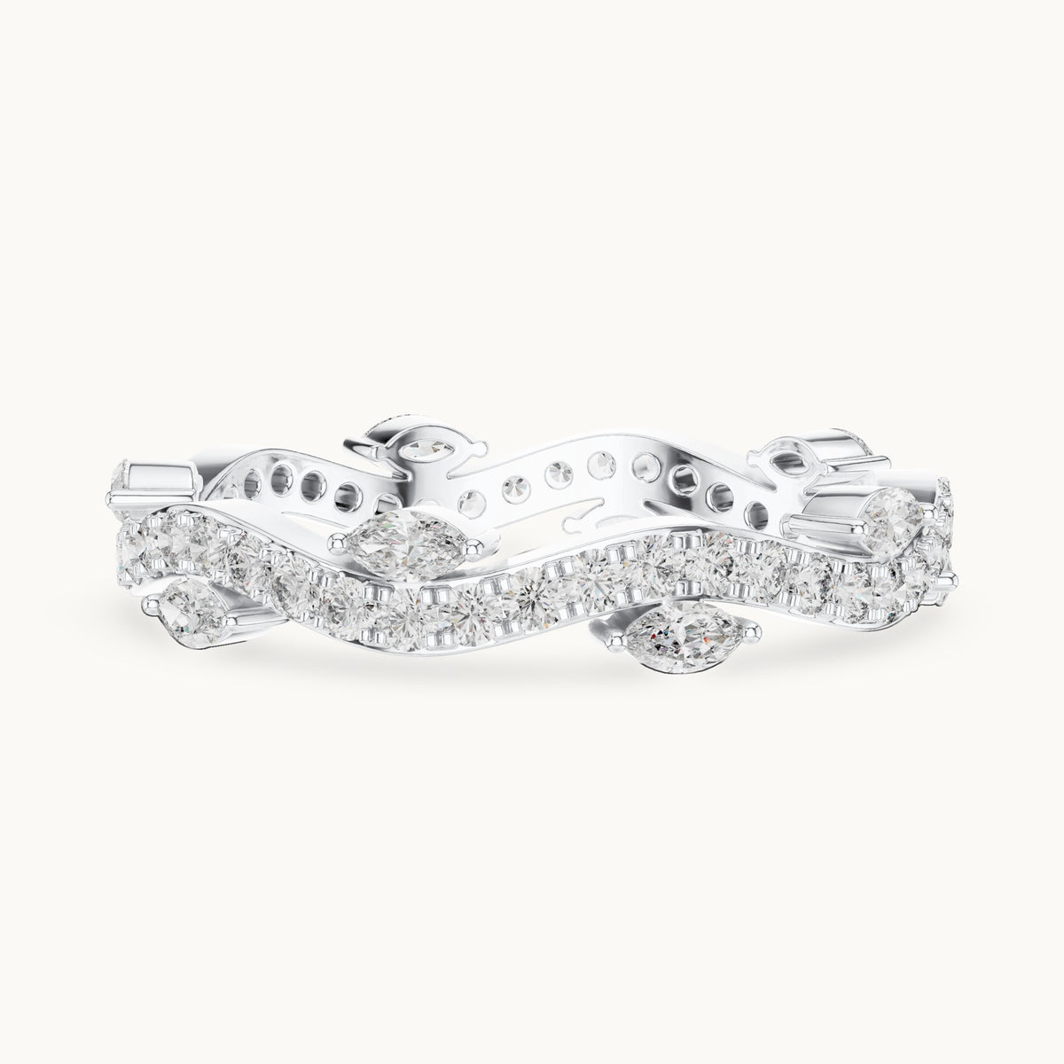 Round and marquise lab-grown diamond vine full eternity band in white gold, 0.67 CT TW, view 3