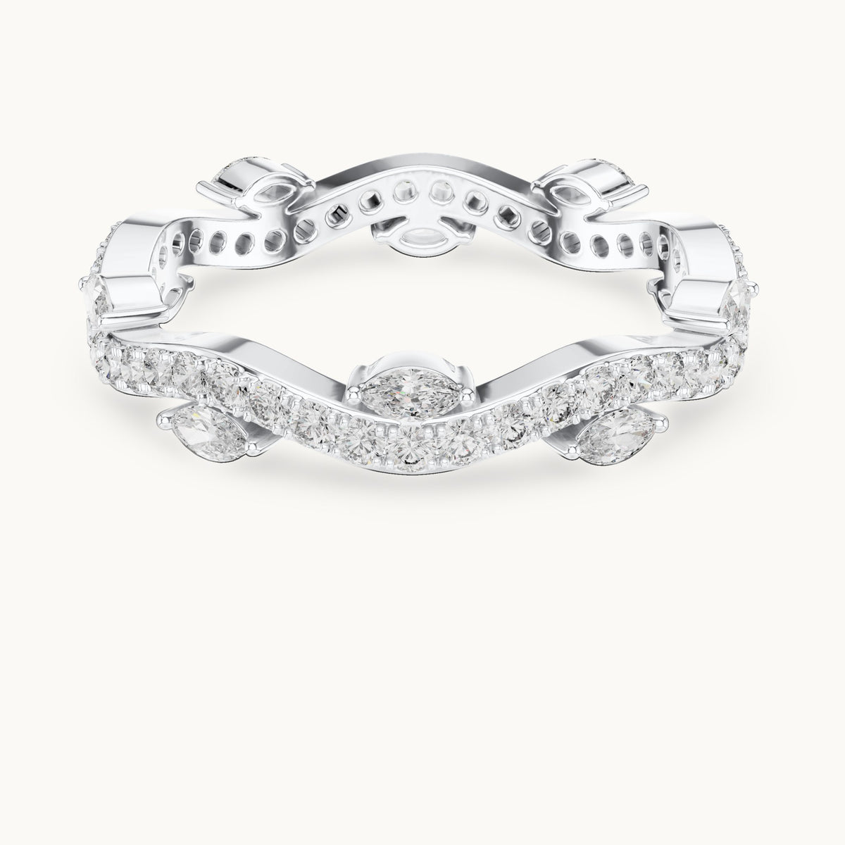 Round and marquise lab-grown diamond vine full eternity band in white gold, 0.67 CT TW, view 4