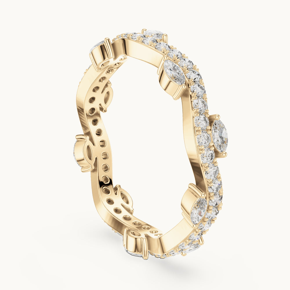 Round and marquise lab-grown diamond vine full eternity band in yellow gold, 0.67 CT TW, view 1