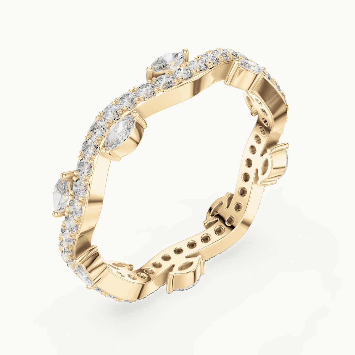 Round and marquise lab-grown diamond vine full eternity band in yellow gold, 0.67 CT TW, view 2