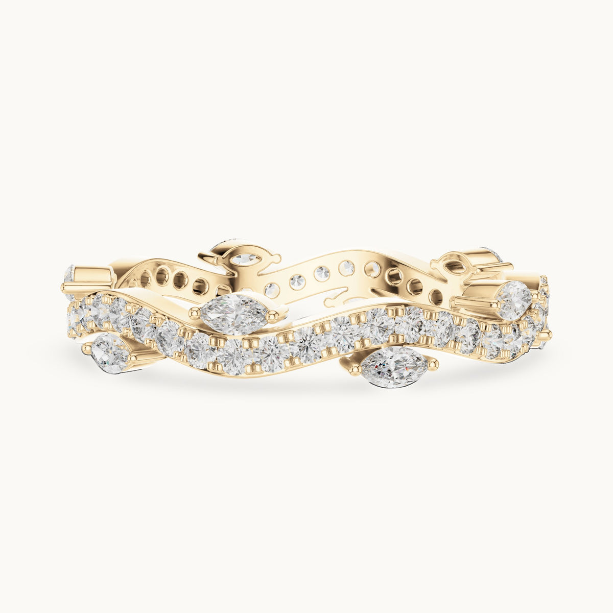 Round and marquise lab-grown diamond vine full eternity band in yellow gold, 0.67 CT TW, view 3