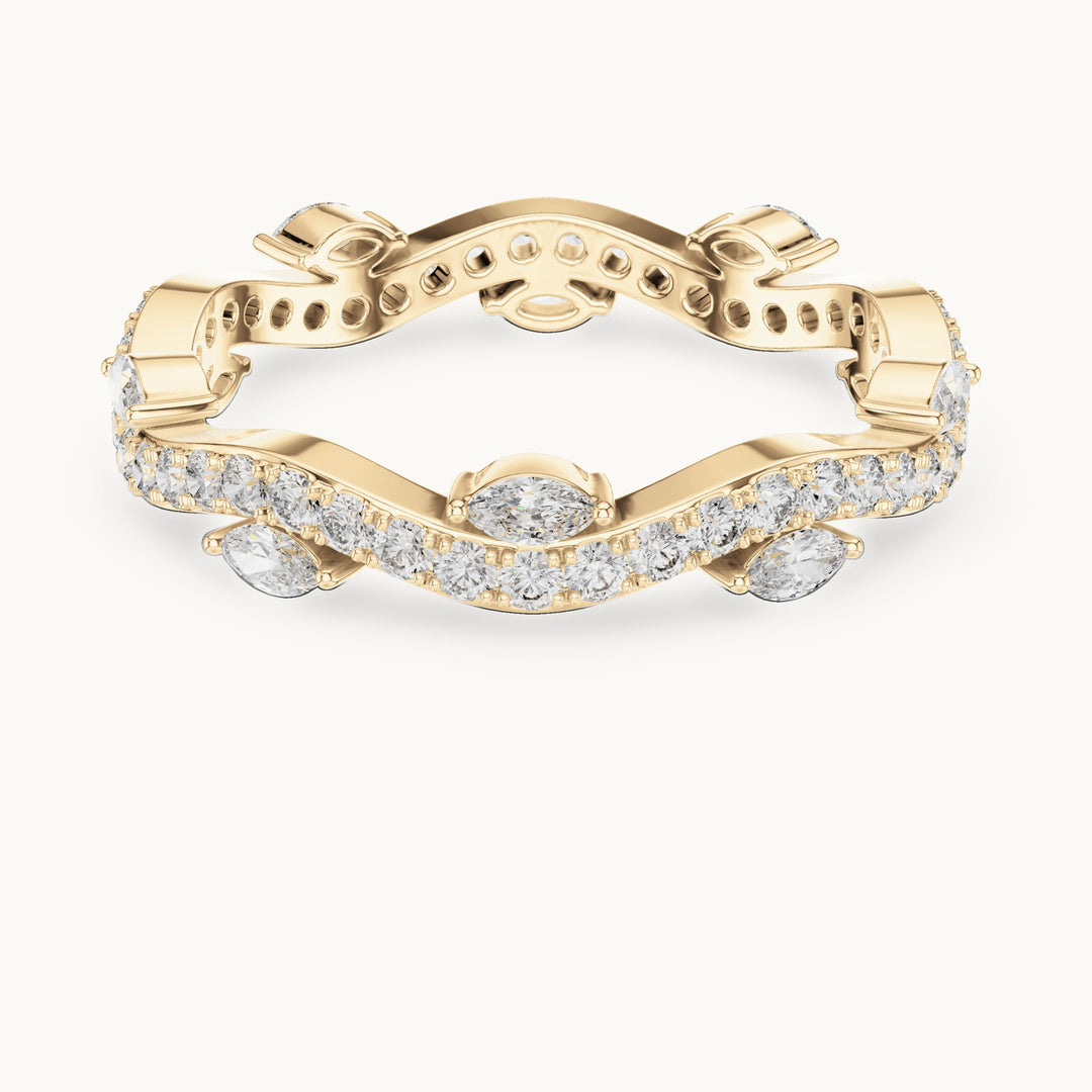 Round and marquise lab-grown diamond vine full eternity band in yellow gold, 0.67 CT TW, view 4