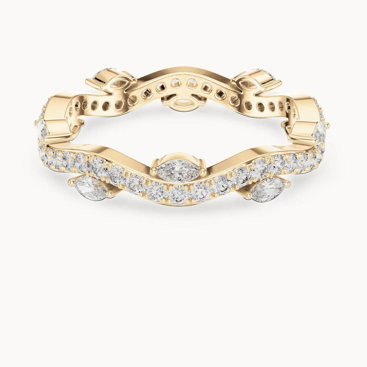 Round and marquise lab-grown diamond vine full eternity band in yellow gold, 0.67 CT TW, view 4