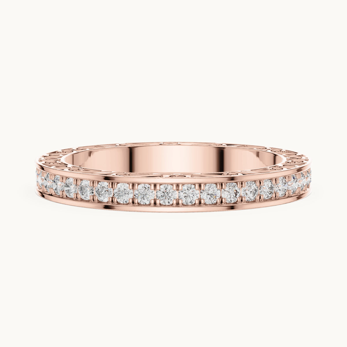 Round lab-grown diamond filigree pavé full eternity band in rose gold, 0.504 CT TW, view 3
